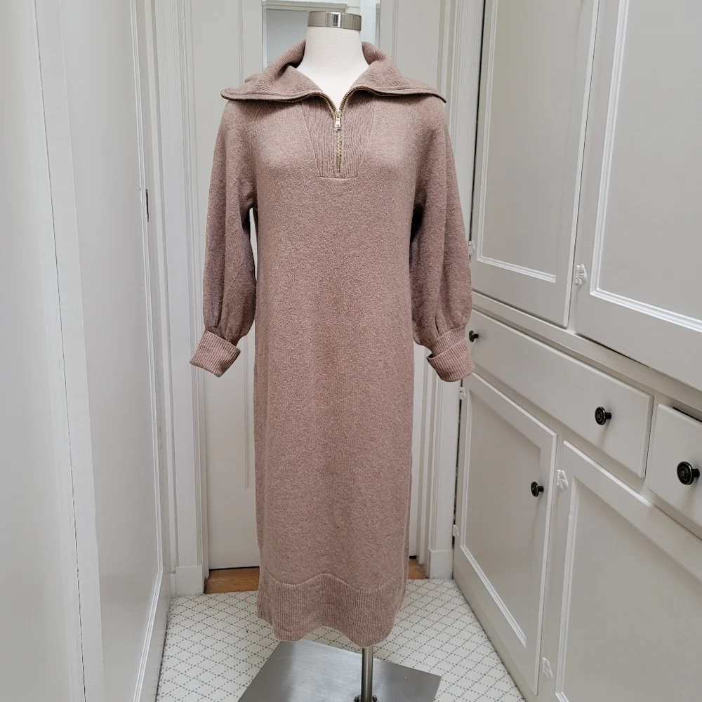 NEW J. Crew Half Zip Sweater Midi Dress Supersoft Yarn Tan sz S, M - Picture 3 of 12